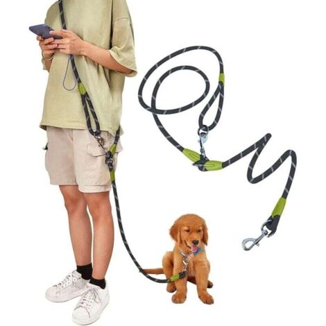 Laisse réfléchissante mains libres pour chien, 2,3 mètres de long, résistante à la déchirure, convient aux chiens de grande, moyenne et petite taille, noire.