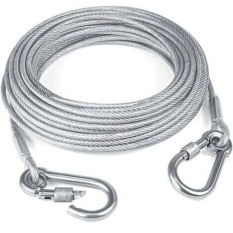 Laisse réfléchissante pour chien de 15 m, en fil métallique avec double boucle en acier inoxydable, légère et durable, idéale pour l'extérieur, la cour et le camping.