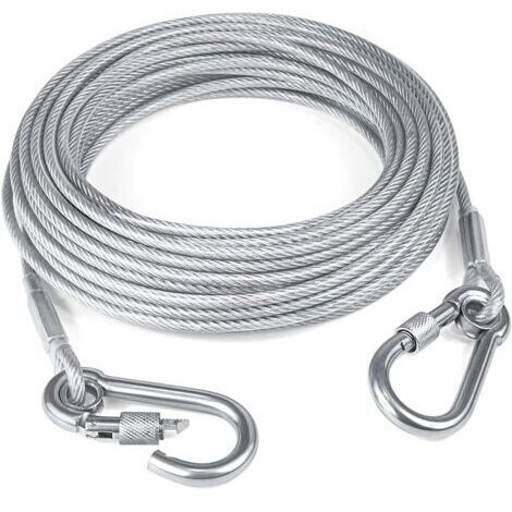 Laisse réfléchissante pour chien de 15 m, en fil métallique avec double boucle en acier inoxydable, légère et durable, idéale pour l'extérieur, la cour et le camping.