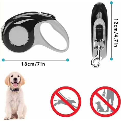 Laisse rétractable de Chien Laisse pour Enrouleur de 5M avec Design Ergonomique et Rétractation Laisse Confortable Laisse de Dressage pour Les Tailles de Chien Jusqu’à 16kg Laisse Réglable (Black)