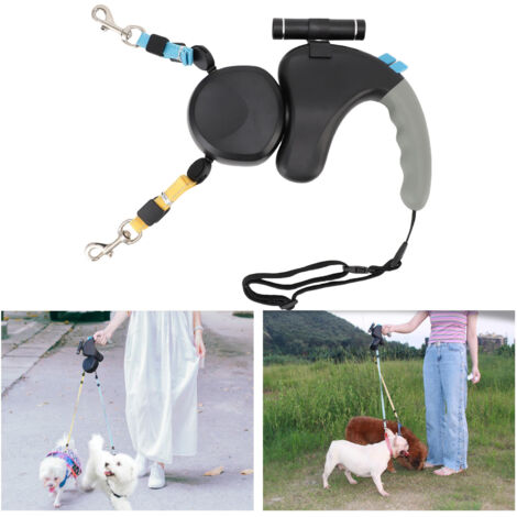 Laisse Retractable Double LED 360° Rotation pour 2 Chiens - Noir