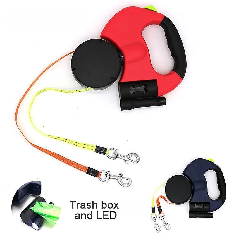 Laisse rétractable double pour animaux de compagnie avec pivot portable léger