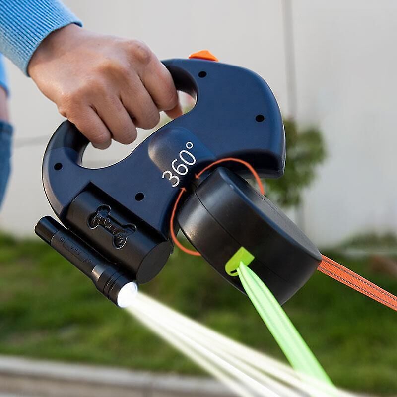 Laisse rétractable double pour animaux de compagnie avec pivot portable léger