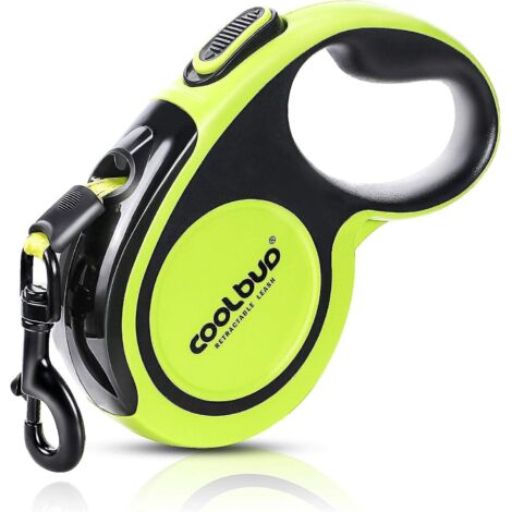 Laisse rétractable réfléchissante pour grands chiens jusqu'à 50 kg - Sangle en nylon résistant de 5 m, frein à une main et coutures réfléchissantes brillantes.