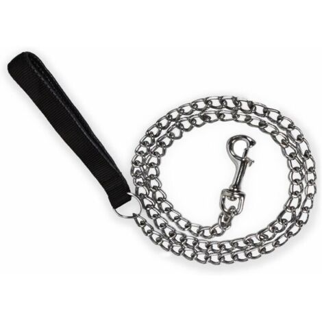 Laisses classiques Laisse Chien Chaîne (120cm) en Acier Laisse Métal Chien Solide Poignée en Cuir PU  M