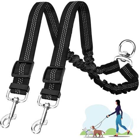 Laisses doubles pour chiens, permettant de promener deux chiens en même temps, anti-emmêlement, poignée de sécurité, anti-emmêlement à 360°.