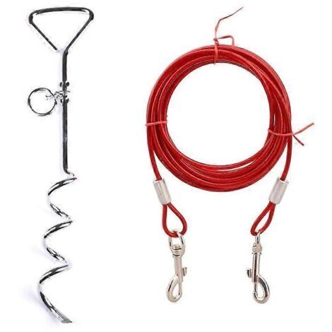 Laissez votre chien en liberté en toute sécurité avec cet ensemble de câble et piquet pour chien, pivot 360° anti-emmêlement, fil d'acier de 10 mètres, couleur rouge.