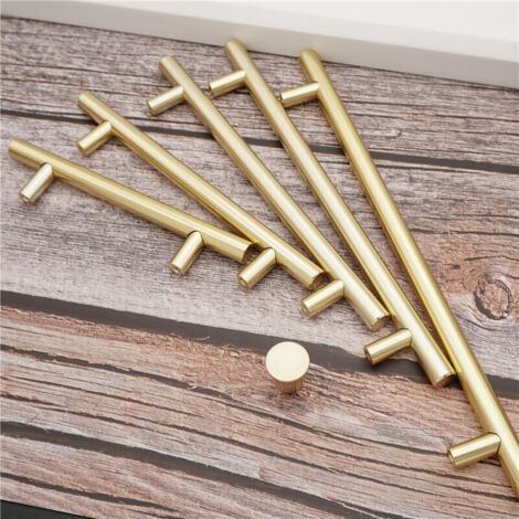 Laiton brossé Poignées de porte de meuble de cuisine Boutons de barre en T en acier inoxydable entraxe 256 mm 2pcs