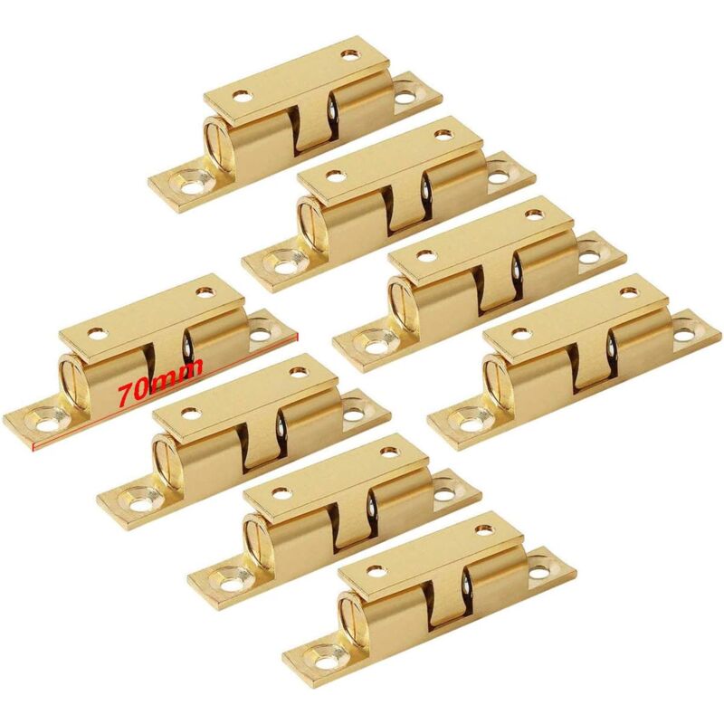 Laiton Double Loqueteau à Billes 70mm, Loquet de Fermeture pour Placard et Meubles, 8 Pcs