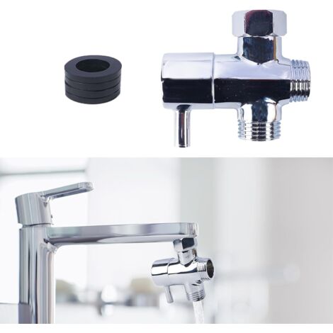Laiton Robinet WC 3 Voies, G 1/2" Vanne 3 Voies Chromé et Poli, Inverseur Douche avec 3 Rondelles, Adaptateur Robinet Cuisine pour Douche, Toilette WC, Cuisine (Argent)