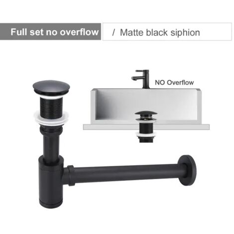 Laiton Siphon de Lavabo+Bonde de Lavabo Pop-up,Universel Siphon Design 45 x 40/50mm,Extensible Tube d'extension,Anti Odeur Anti-fuite (Modèle A Noir Sans Trop-plein)