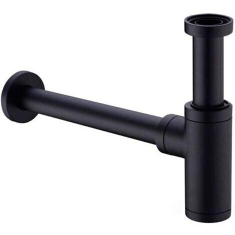 Laiton Siphon de Lavabo, Universel Syphon avec 200mm Tube d'extension, 1 1/4 x 32mm Réglable Sifon Anti Odeur Anti-fuite, Noir Mat