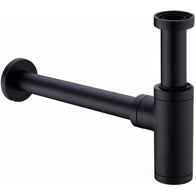 Laiton Siphon de Lavabo, Universel Syphon avec 200mm Tube d'extension, 1 1/4 x 32mm Réglable Sifon Anti Odeur Anti-fuite, Noir Mat