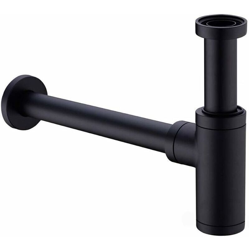 Trimec - Laiton Siphon de Lavabo, Universel Syphon avec 200mm Tube d'extension, 1 1/4 x 32mm Réglable Sifon Anti Odeur Anti-fuite, Noir Mat