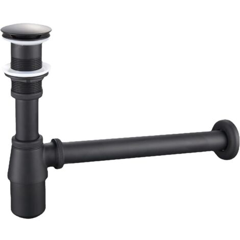 Laiton Siphon de Lavabo, Universel Syphon avec 200mm Tube Plongeur, 1 1/4 x 32mm Réglable Sifon Anti Odeur Anti-fuite, Noir