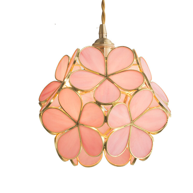 Laiton Verre Lampe Chambre Chevet Restaurant Hôtel Allée Entrée Fille Coeur Pétale Lustre rose