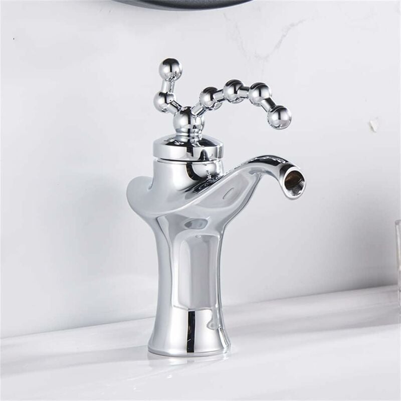 Gotrays - Laiton Vintage Bassin Robinet Salle De Bains Européenne Mitigeur Eau Chaude Et Froide Évier Mitigeurs,argent