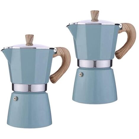 (Lake Blue)Set Of 2 300ml Stovetop Coffee Moka Maker Espresso Maker Espresso Lake Blue