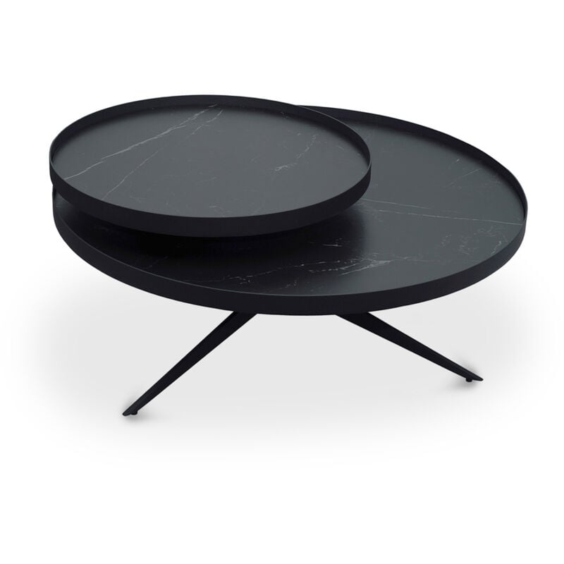 Mobilier Deco - lalie - Table basse ronde à plateaux rotatifs en céramique et métal noir