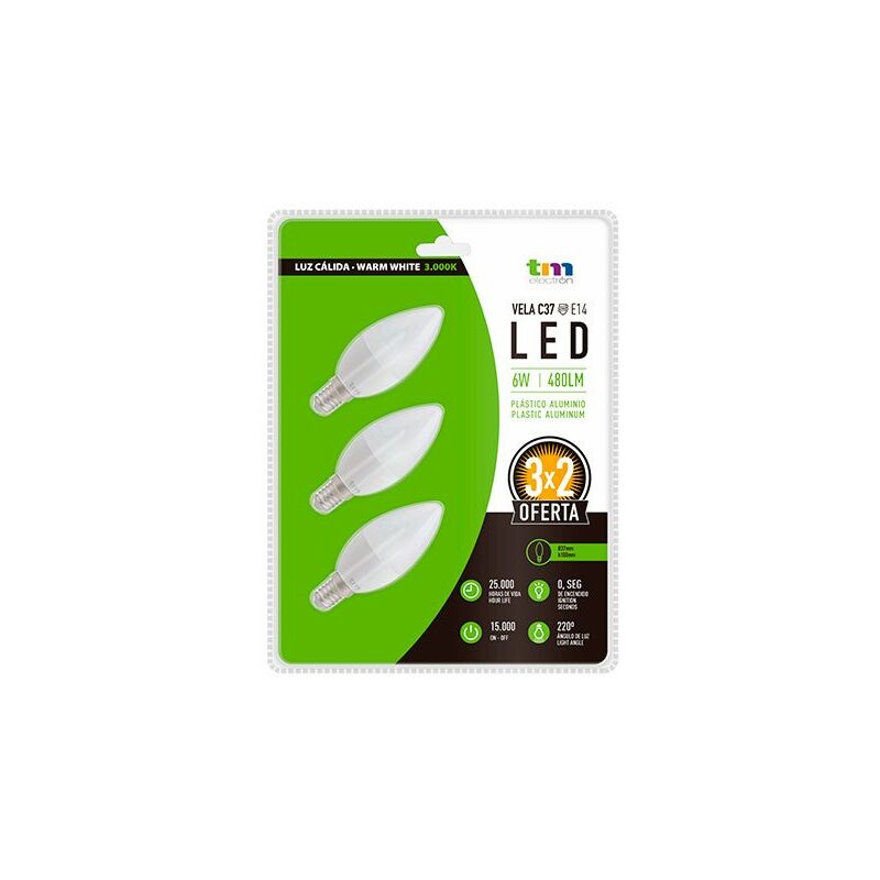 

LAM. LED 3x PA ALUM. C37 E14 6W 3.000K