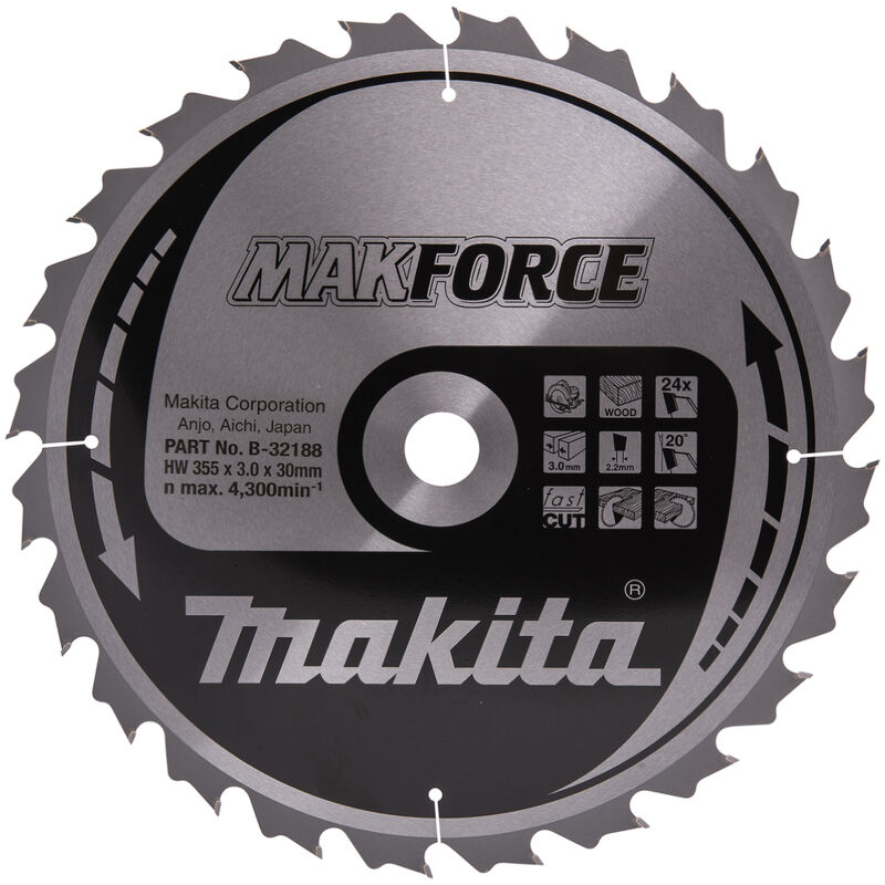Makita - B-32188 Makforce tct Lame De Scie Circulaire 355 x 30 mm 24T Bois