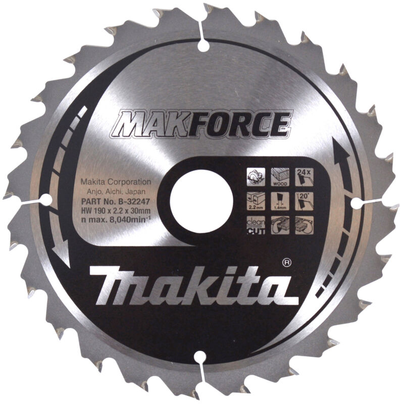 Makita - B-32247 Lame de scie circulaire Makforce tct 190x30mm 24T HS7601J Bois
