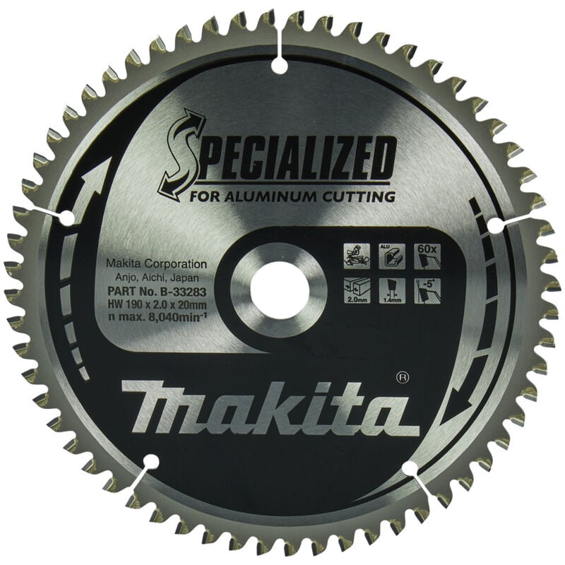 Lame de scie circulaire alliage t.c.t spécialisé 190 x 20 mm 60 dents pour Alu Makita B-33283