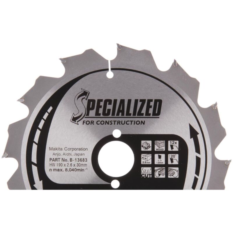 Lama circolare Makita per cantiere 190 x 30 mm - 12 denti