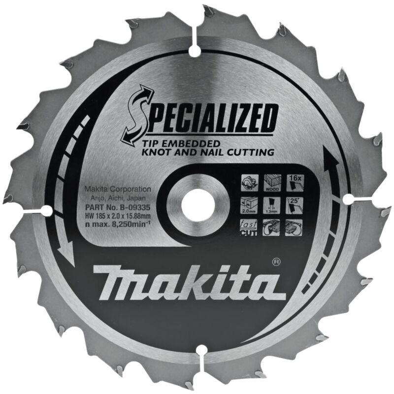 Lama circolare Makita, tagliente incassato 185 x 15,88 mm - 16 denti