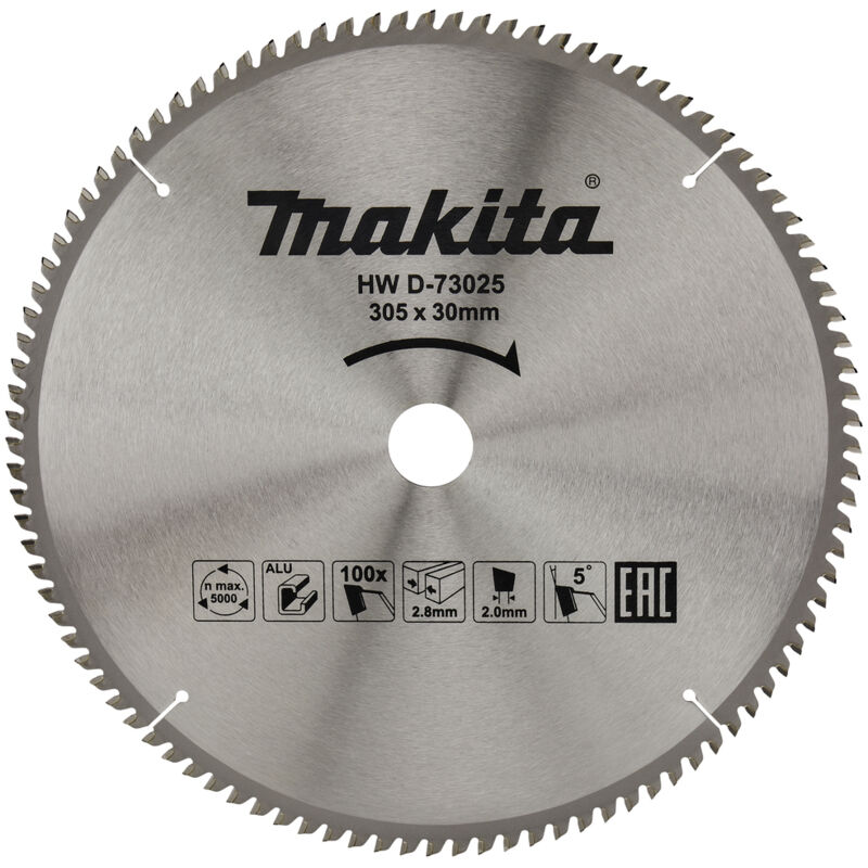Lama circolare Makita TCT 305 x 30 mm in metallo duro - 100 denti - alluminio