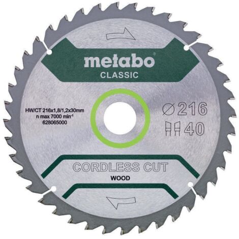Lama circolare senza filo per taglio legno classico AD 216mm Z.40 foro 30mm spessore taglio 1,8mm