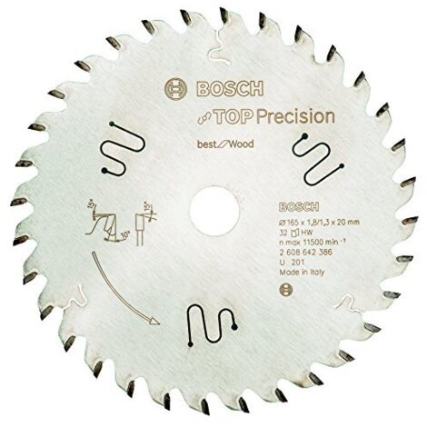 Lama da sega circolare Bosch Top Precision per legno, 165 x 20 x 1,8 mm, 32 denti, confezione da 1