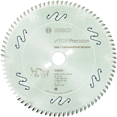 Lama da sega circolare Top Precision, ideale per pannelli laminati, abrasivi 250x30x3,2 mm, 80