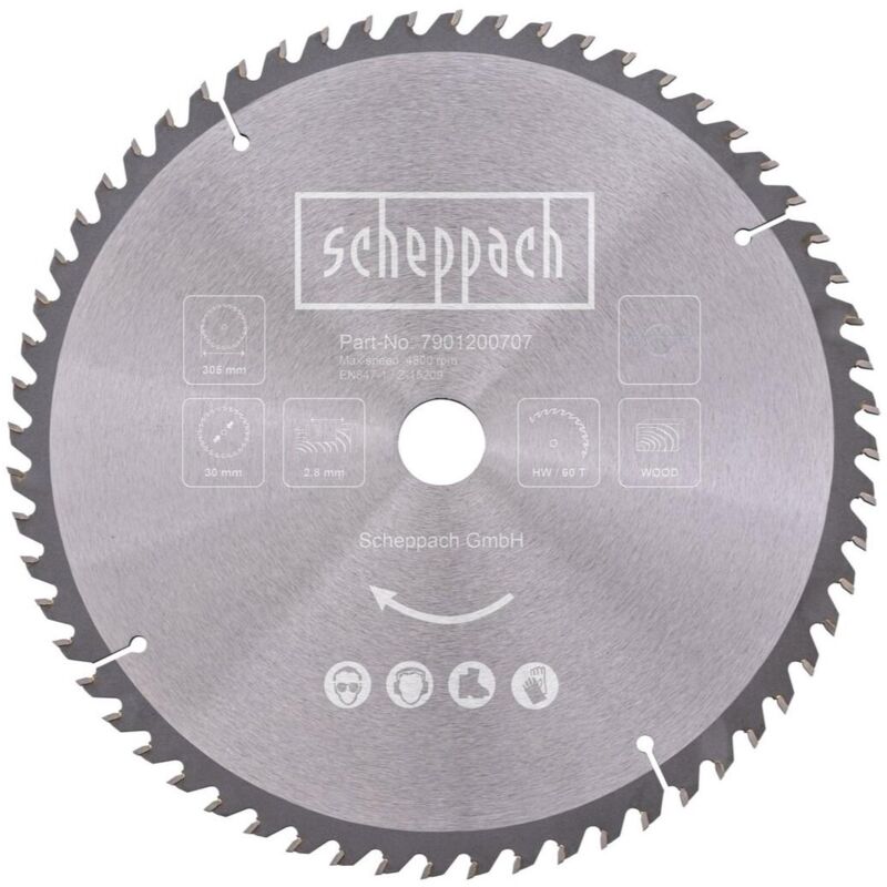 Scheppach Lama Circolare 305 Mm 60t Per Legno Per Troncatrice Hm305sl