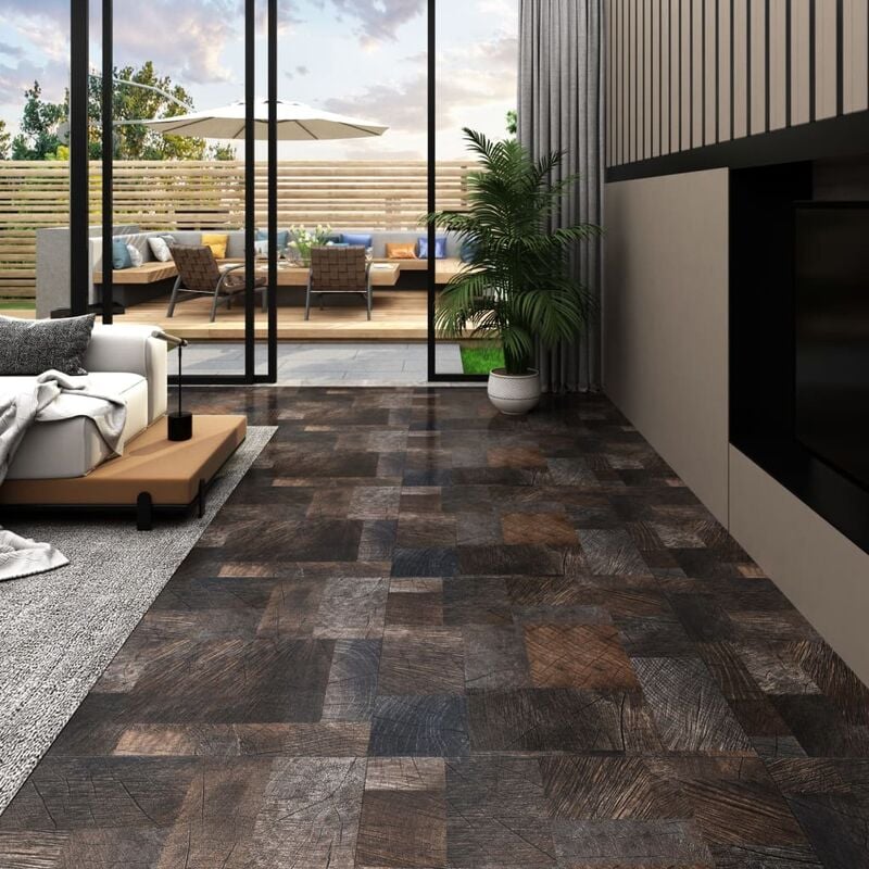 

Lama de suelo PVC autoadhesiva marrón estructura madera 5,11 m²
