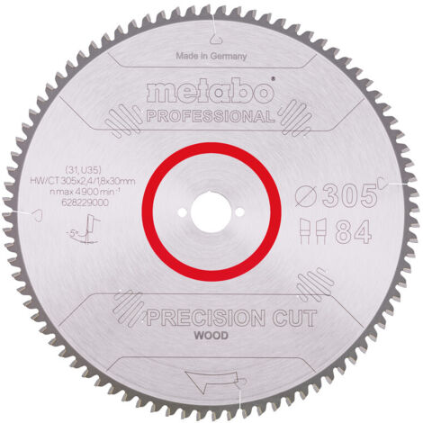 Lama Metabo "taglio di precisione del legno - professionale", 305x2,4/1,8x30, Z84 WZ 5° neg.