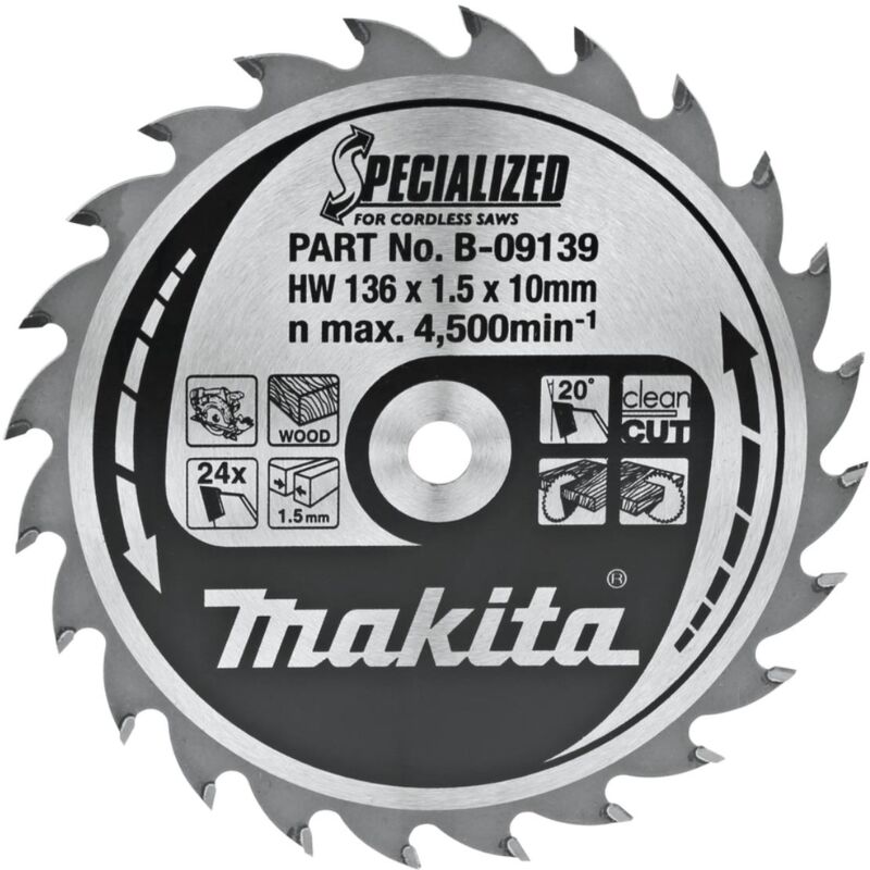 Lama per sega circolare a batteria Makita 136 x 10 mm - 24 denti