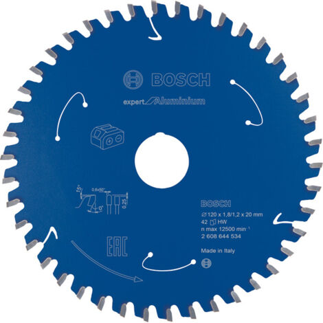 Lama per Sega Circolare Bosch Expert per Alluminio, 120 x 20 x 1,8 mm, 42 Denti, Compatibile con Sega Circolare Portatile Senza Fili