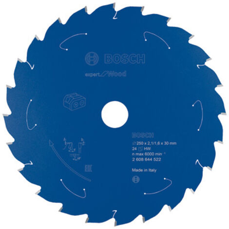 Lama per sega circolare Bosch per seghe a batteria Expert for Wood, 254 x 2,1/1,6 x 30, 24 denti - 2608644685