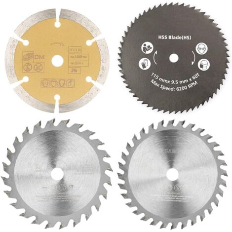 Lama per sega circolare in metallo duro multifunzione 115 x 10 mm, set di 4 lame per sega circolare in plastica - JUSCH