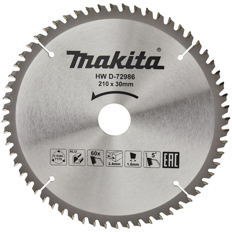 Makita - Lama per sega circolare in carburo tct 210 x 30 mm - 60 denti - alluminio