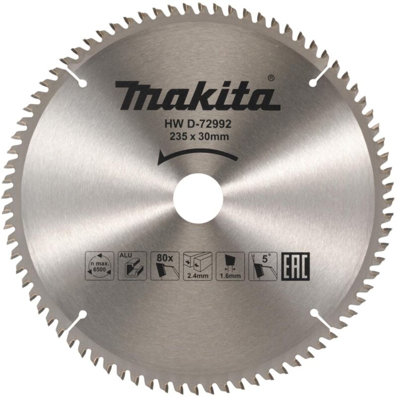 Makita - Lama per sega circolare in metallo duro 235 x 30 mm - 80 denti - alluminio