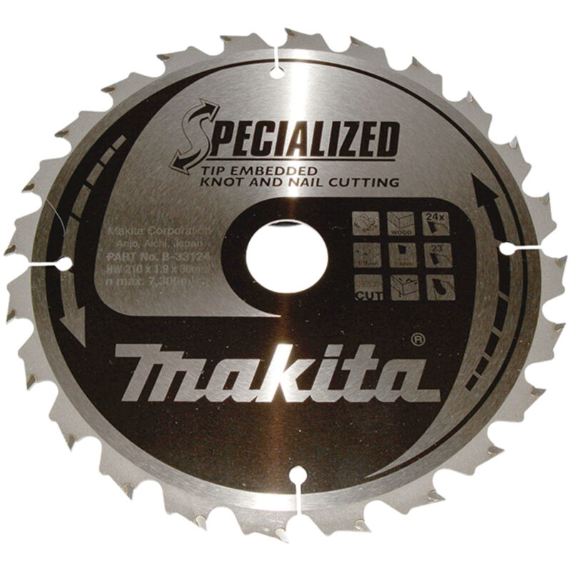 Makita - Lama per sega circolare specialized, tct tct - 210 mm x 30 mm - 1,9 mm - 24 denti - legno con chiodi