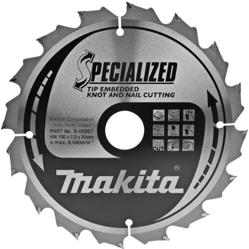 Lama per sega circolare Makita, tagliente incassato 190 x 30 mm - 16 denti