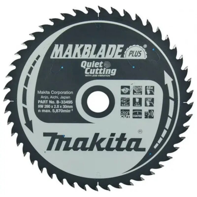 Makita - B-33495 Makblade Plus Lama tct per seghe da banco 260x30 mm per legno