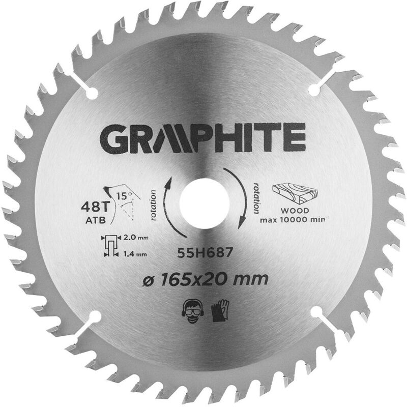 Lama per sega, sega a tuffo, carburo, 165 x 1,4 x 2,0 x 20 mm, 48 denti