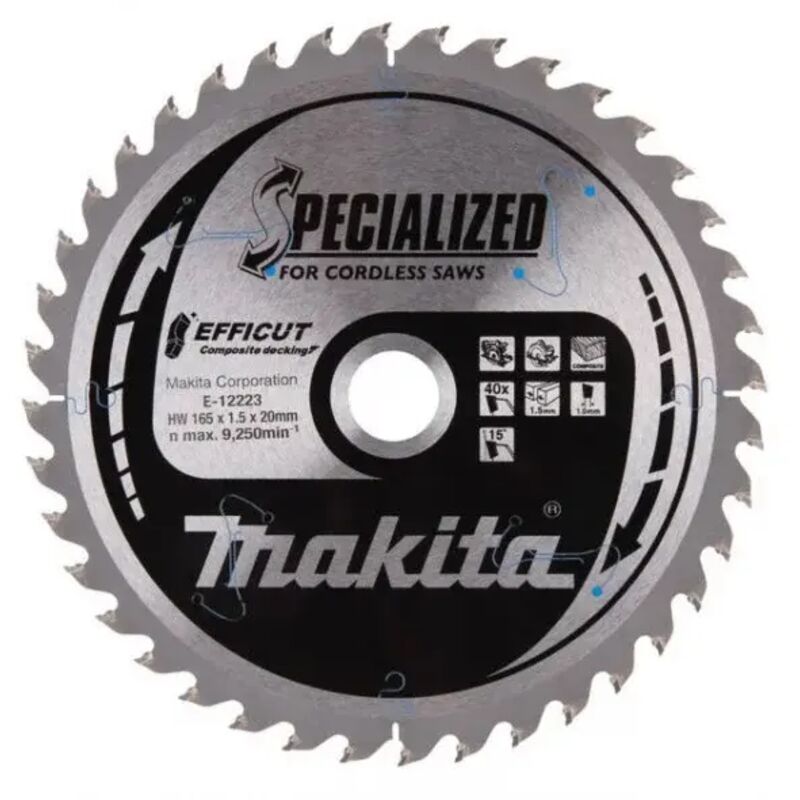 E-12223 Efficut Lama per sega circolare 165x20 mm per legno - Makita
