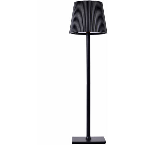 LAMAPADA DA TAVOLO LED NERA CON PARALUME PLISSETTATO RICARICA SOLARE E USB - 3 MODALITA' DI ILLUMINAZIONE REGOLABILI SENSORE CREPUSCOLARE DESIGN MODERNO