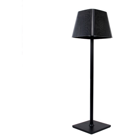 LAMAPADA LED DA TAVOLO NERA RICARICABILE CON PARALUME QUADRATO PLISSETTATO - LUCE DIMMERABILE A 3 TEMPERATURE COLORE SENSORE CREPUSCOLARE RICARICA SOLARE