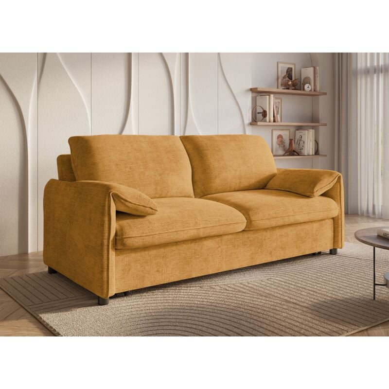 Deco In Paris - lamar - Canapé droit convertible 3 places en velours chiné jaune lamar